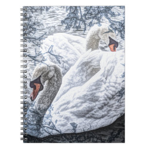 Caderno Espiral lago romântico nadando branco