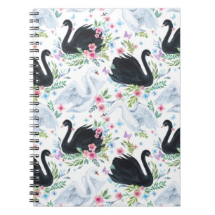 Caderno Espiral Lago Swan: Padrão de Pastel de Aquarela.