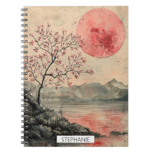 Caderno Espiral Lagos da Lua Carmesim Lavagem a Tinta
