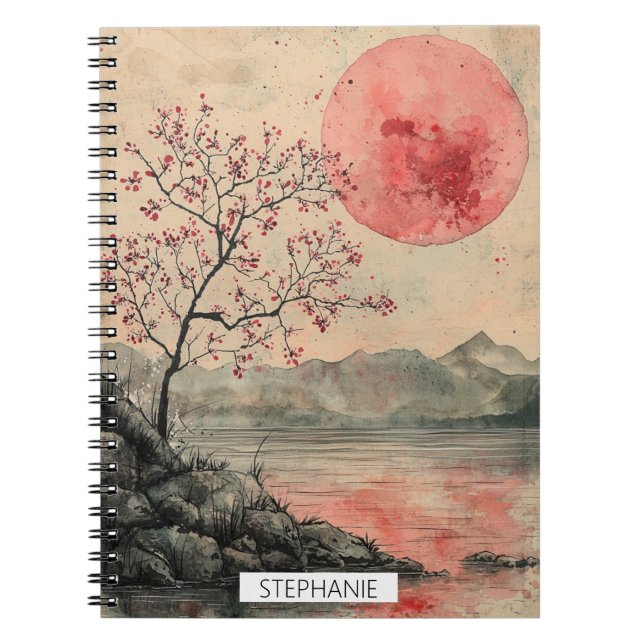 Caderno Espiral Lagos da Lua Carmesim Lavagem a Tinta (Frente)