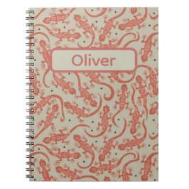 Caderno Espiral Lagracioso Lagarto Gecko & Nome Personalizado em T