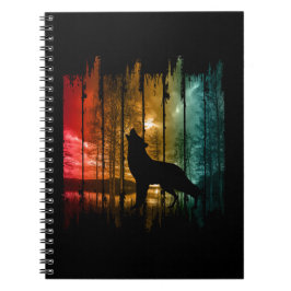 CADERNO ESPIRAL LAKE TREES WOLF HOWLING