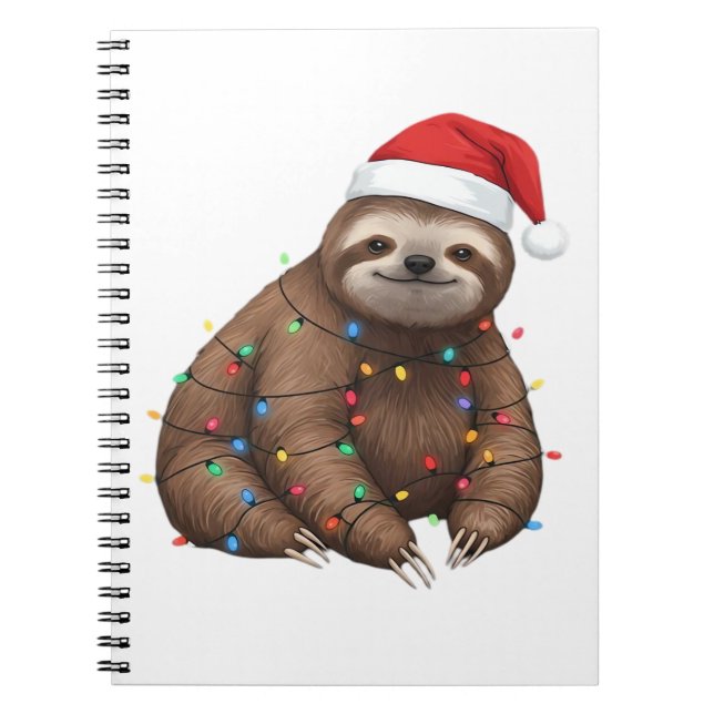 Caderno Espiral Lama Adorável Embrulhada em Luzes de Férias Clássi (Frente)