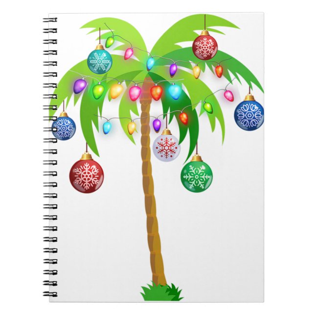 Caderno Espiral Lâmpadas de Natal palmeira hawaii praia tropical x (Frente)