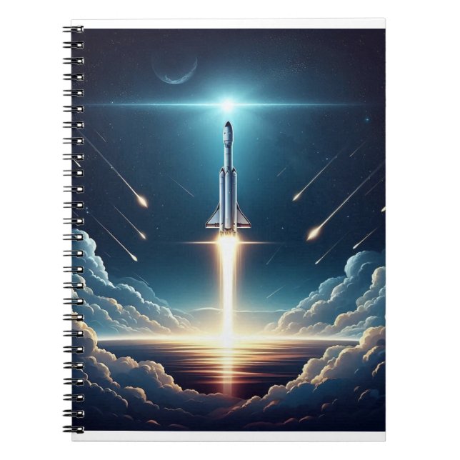 Caderno Espiral Lançamento de foguete SpaceX no céu (Frente)