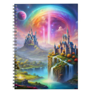 Caderno Espiral landscape with magical castles and bright colors 