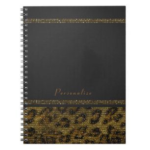 Caderno Espiral Lantejoulas Brilho Leopardo Glam Chic Moderno Guep