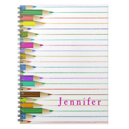 Caderno Espiral Lápis de Arte Coloridos Nome Personalizado Volta à