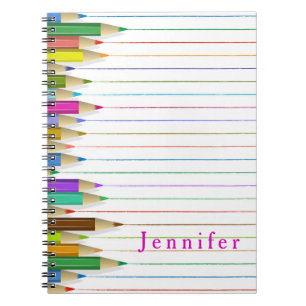 Caderno Espiral Lápis de Arte Coloridos Nome Personalizado Volta à