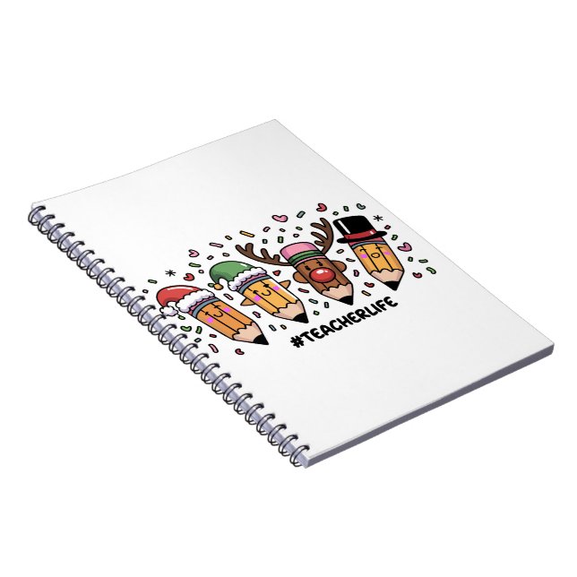 Caderno Espiral Lápis de Natal para Professores Vida de Professor  (Lado Direito)