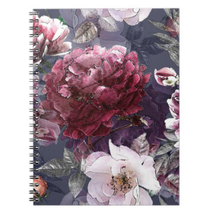 Caderno Espiral lápis de vintage de arte, padrão incolor floral