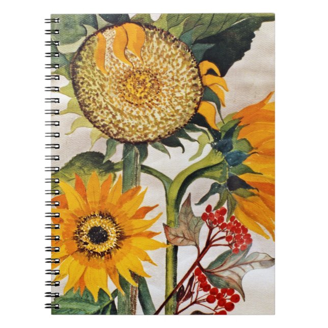 Caderno Espiral Laranja Amarelo Sorrindo Arte de Girassol (Frente)