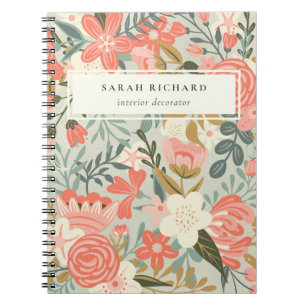 Caderno Espiral Laranja Azul, Azul, Lace Verde, Ambrosia Floral