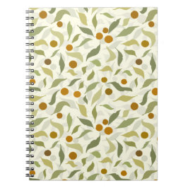 Caderno Espiral Laranja Berries e Folhas no creme - padrão.