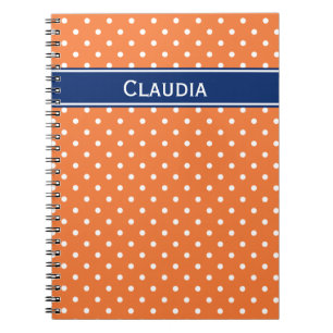 Caderno Espiral Laranja, Bolinhas branca com azul real