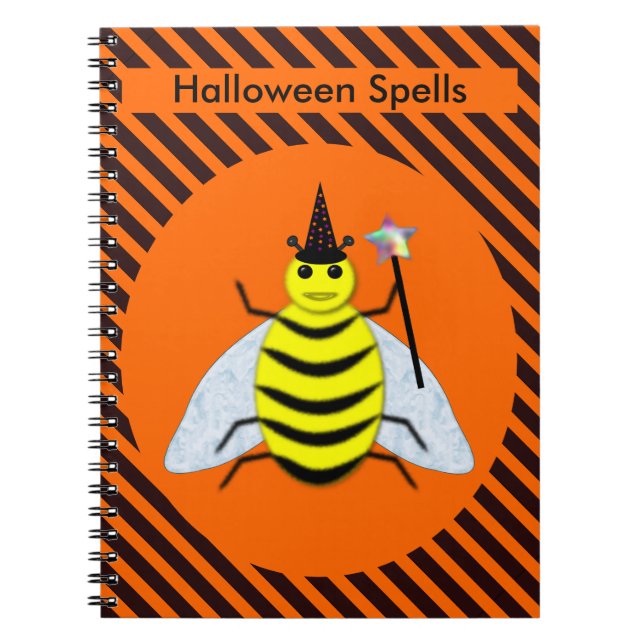 Caderno Espiral Laranja-e-riscas-pretas de bruxa-de-bruxa-bruxa-br (Frente)