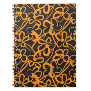 Caderno Espiral Laranja Escoamento Floral trava um padrão contínuo