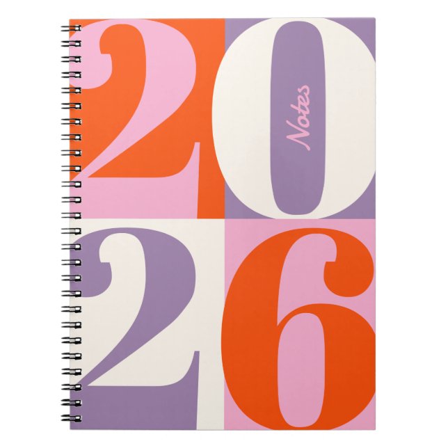 Caderno Espiral Laranja Rosa Lavanda Ousado Ano Bloqueio de Cor (Frente)