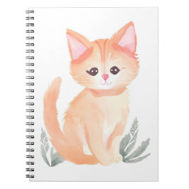 Caderno Espiral Laranja Tabby Cat Watercolor Kitten