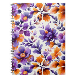 Caderno Espiral Laranja Vibrante e Aquarela Floral Púrpura | Espir
