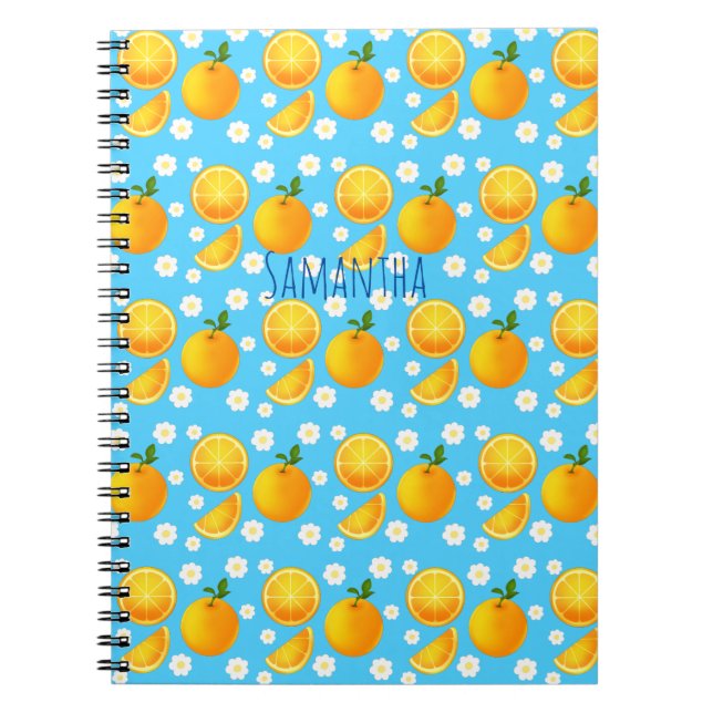 Caderno Espiral Laranjas e Flores Brancas (Frente)