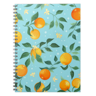 Caderno Espiral Laranjas, flores: padrão sem costura têxtil.