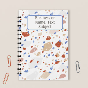 Caderno Espiral Lascas de Mármore Vermelho Tijolo Azul e Bege no P