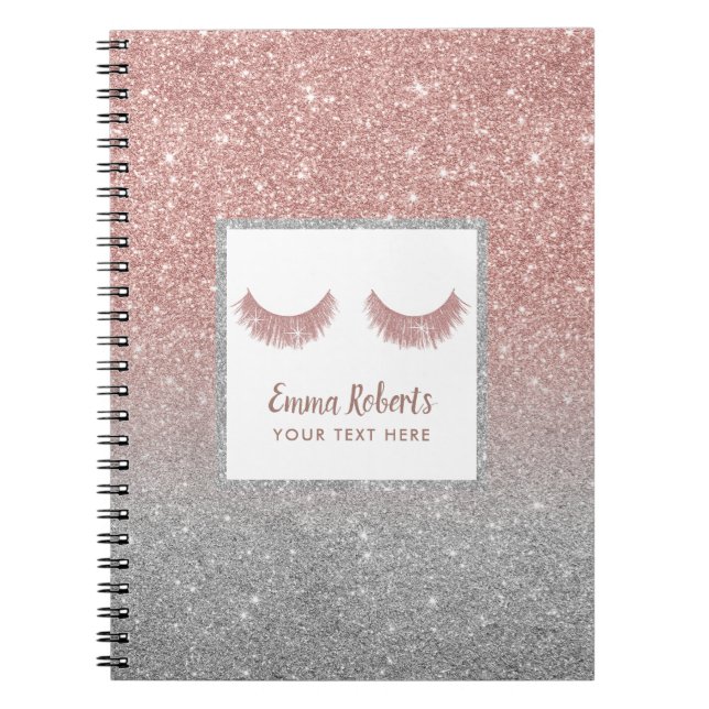 Caderno Espiral Lashes Beauty Rosa Dourado e Silver Glitter Modern (Frente)