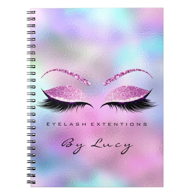 Caderno Espiral Lashes Extension Eyes Makeup Artist Glitter Pink (Frente)