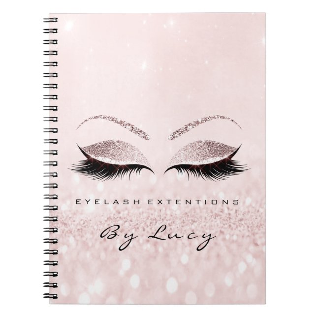 Caderno Espiral Lashes Extension Eyes Makeup Artist Glitter Pink (Frente)