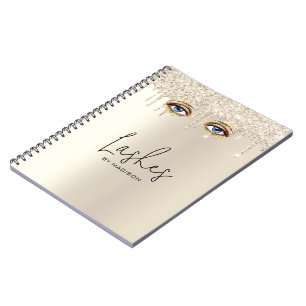 Caderno Espiral Lashes Glam Champanhe Derrubando Glitter
