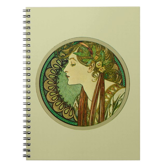 Caderno Espiral Laurel, Alphonse Mucha Vintage Art Nouveau (Frente)