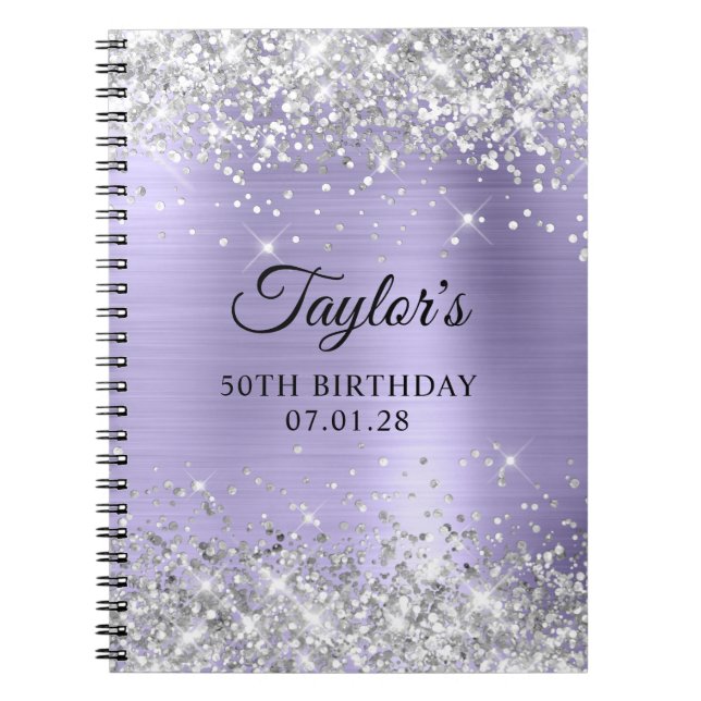 Caderno Espiral Lavanda 50º Aniversário do Silver Glitter Pale (Frente)