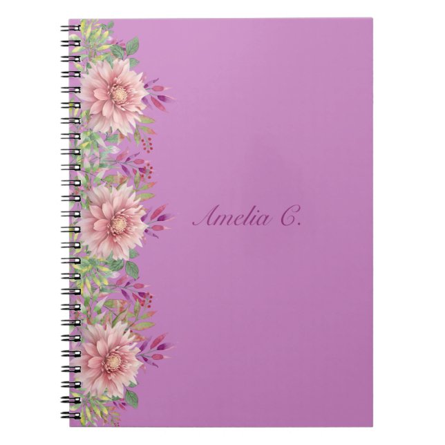 Caderno Espiral Lavanda bonito e pasta cor-de-rosa com aquarela (Frente)