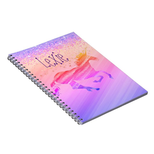 Caderno Espiral Lavanda brilhante e Unicórnio rosa   (Lado Direito)