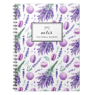 Caderno Espiral Lavanda de Aquarela e Padrão de Macarões Persona