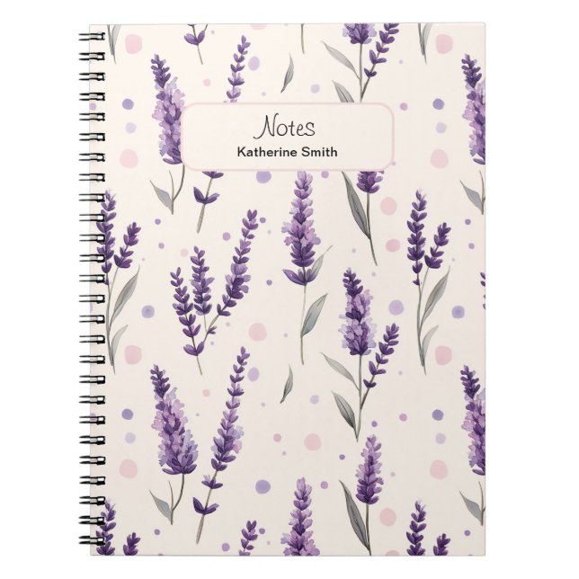 Caderno Espiral Lavanda de aquarelas e design de pontos (Frente)