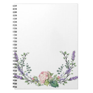 Caderno Espiral Lavanda Eucalyptus pink floral rosas