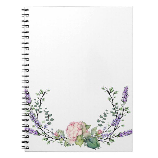 Caderno Espiral Lavanda Eucalyptus pink floral rosas (Frente)