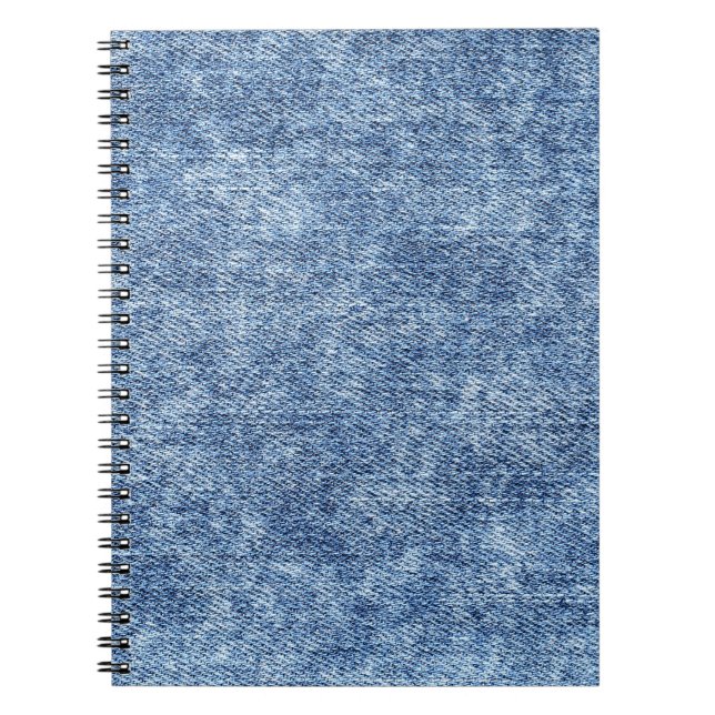 Caderno Espiral Lave com ácido o denim azul, textura próxima. (Frente)