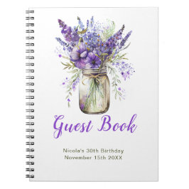 Caderno Espiral Lavender Mason Jar Birthday Party Guest Book