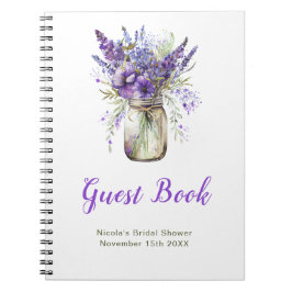 Caderno Espiral Lavender Mason Jar Bridal Shower Guest Book