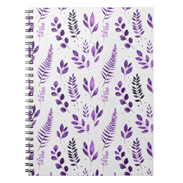 Caderno Espiral Lavender Mist Watercolor Ferns and Botanical Leave (Frente)