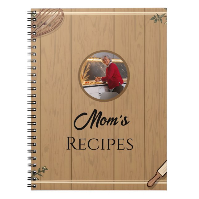 Caderno Espiral Layout de Receita da Cozinha Rústica da Mamãe Edit (Frente)