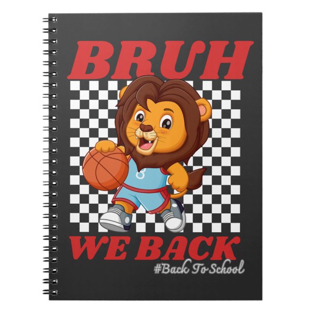 Caderno Espiral Leão de Basquetebol Fofo BRUH WE BACK De Volta às  (Frente)