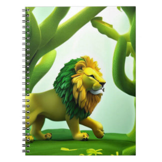 Caderno Espiral Leão de desenho verde na floresta