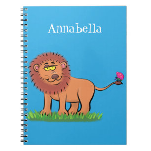 Caderno Espiral Leão feliz com ilustração de desenho animado de bo