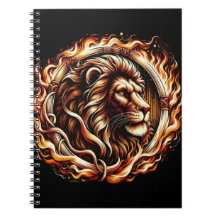 Caderno Espiral Leão Flamejante no Anel de Chamas de Fogo Astrolog