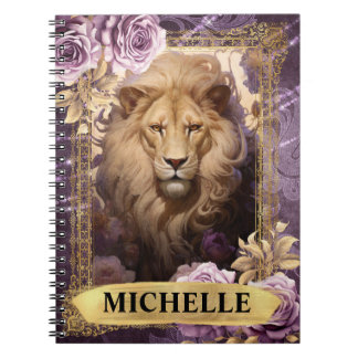 Caderno Espiral Leão Roxo Romântico e Rosas Fantasia