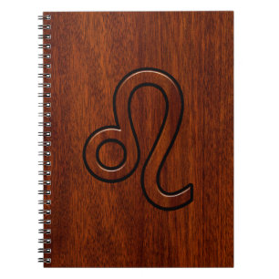 Caderno Espiral Leão Zodiac - Sinal no estilo de madeira Brown Ma